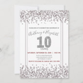 Silver Confetti Glitter-Style 10e Jubileum Kaart (Voorkant)