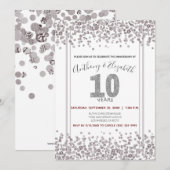 Silver Confetti Glitter-Style 10e Jubileum Kaart (Voorkant / Achterkant)