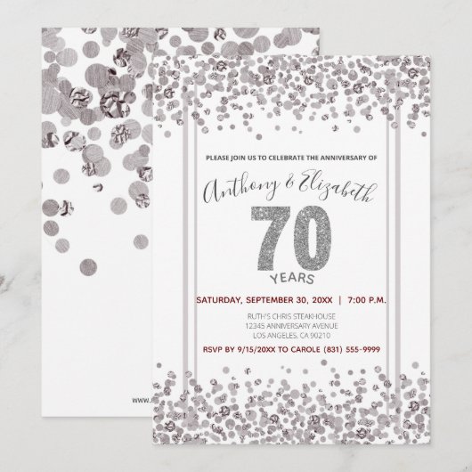 Silver Confetti Glitter-Style 70e Jubileum Kaart (Voorkant / Achterkant)