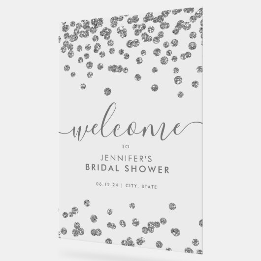 Silver Confetti Glitter Vrijgezellenfeest Welkom Acryl Bord (Hoek)