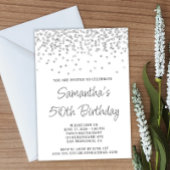 Silver Confetti Glitter Wit 50e Verjaardag Kaart