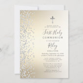 Silver Confetti Gold Ombre First Heilige Communie Kaart (Voorkant)