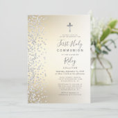 Silver Confetti Gold Ombre First Heilige Communie Kaart (Staand voorkant)