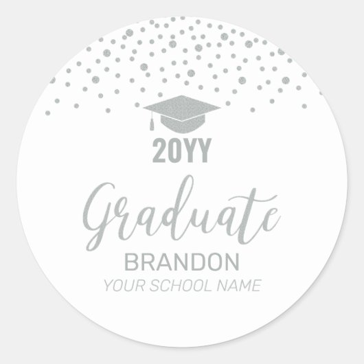 Silver Confetti Graduation Party Favoriet Ronde Sticker (Voorkant)