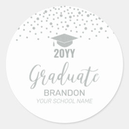 Silver Confetti Graduation Party Favoriet Ronde Sticker