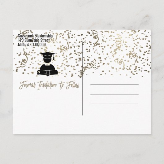Silver Confetti Graduparty sparen de Datum Aankondigingskaart (Achterkant)