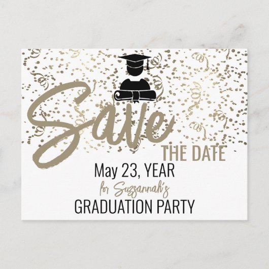 Silver Confetti Graduparty sparen de Datum Aankondigingskaart (Voorkant)