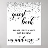 Silver Confetti Hearts Guest Book Reception Sign Poster (Voorkant)