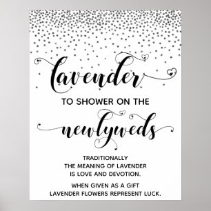 Silver Confetti Hearts Shower met Lavender Sign Poster