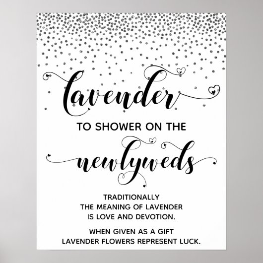 Silver Confetti Hearts Shower w / Lavendel Sign Poster (Voorkant)