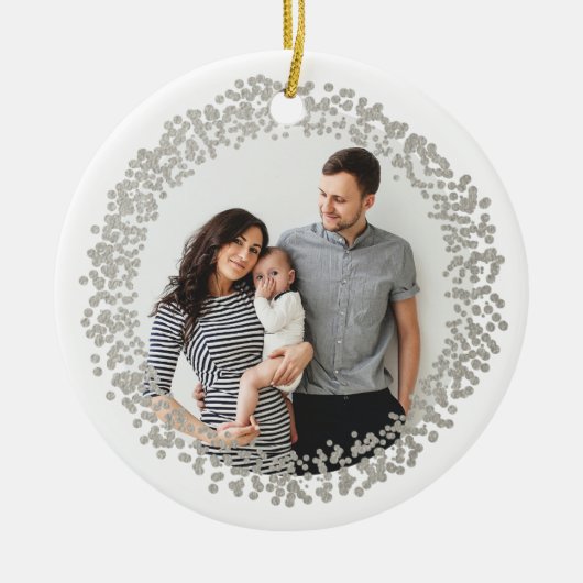 Silver Confetti Holiday Foto Kerstmis Keramisch Ornament (Voorkant)