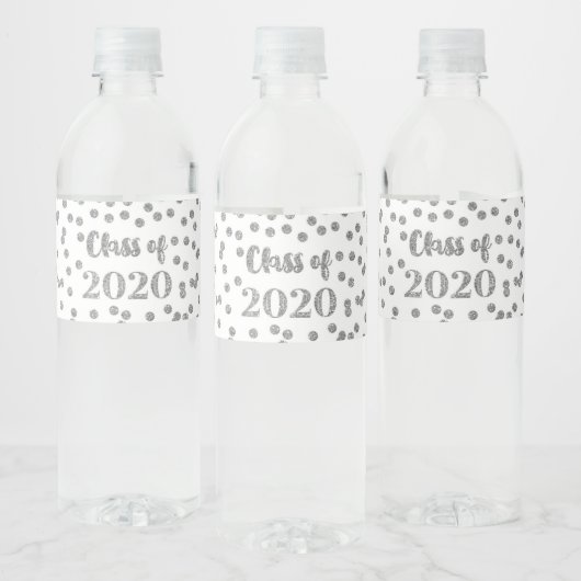 Silver Confetti Klasse van 2020 Afstuderen Waterfles Etiket (Flessen)