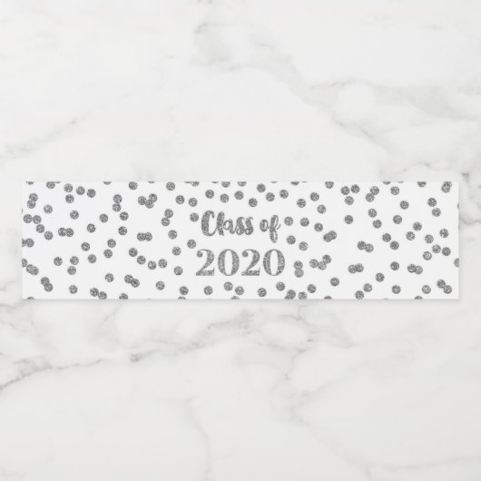 Silver Confetti Klasse van 2020 Afstuderen Waterfles Etiket (Enkel label)