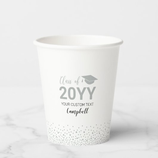 Silver Confetti Klasse van 2022 Graduation Party Papieren Bekers (Voorkant)