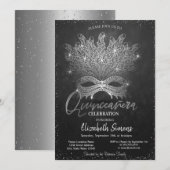 Silver Confetti Masque Dark Quinceañera Kaart (Voorkant / Achterkant)