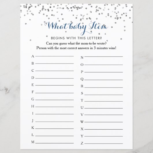 Silver Confetti Minimalist ABC Baby shower Game (Voorkant)