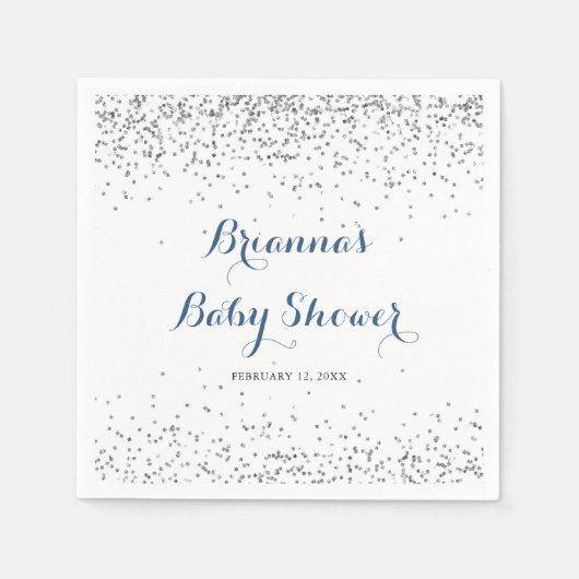 Silver Confetti Minimalist Baby shower Napkins Servet (Voorkant)