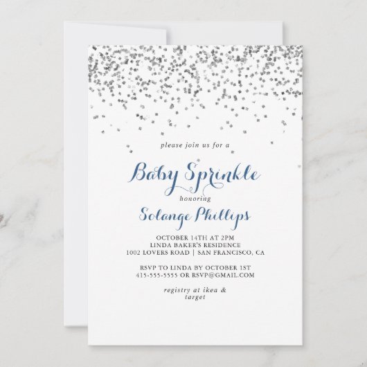 Silver Confetti Minimalist Baby Sprinkle Kaart (Voorkant)