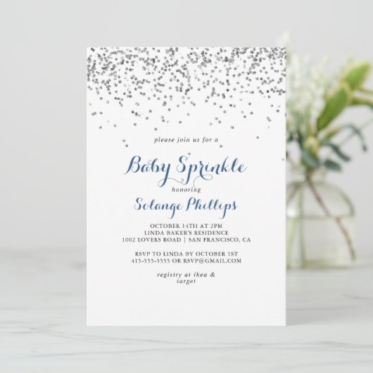 Silver Confetti Minimalist Baby Sprinkle Kaart (Staand voorkant)