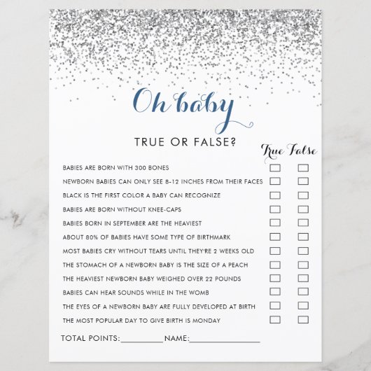 Silver Confetti Minimalist Oh Baby shower Game (Voorkant)