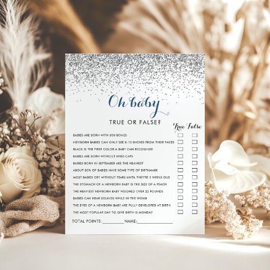 Silver Confetti Minimalist Oh Baby shower Game