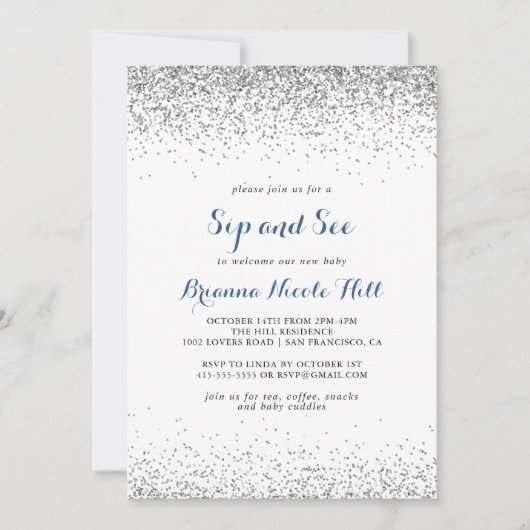 Silver Confetti Minimalist Sip en See Kaart (Voorkant)