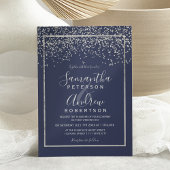 Silver confetti navy blue typografie bruiloft kaart