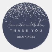 SIlver confetti navy blue typografie Hartelijk dan Ronde Sticker (Voorkant)