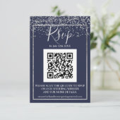 Silver confetti navy blue typografie qr code rsvp (Staand voorkant)