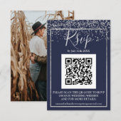 Silver confetti navy blue typografie qr code rsvp (Voorkant / Achterkant)
