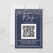 Silver confetti navy blue typografie qr code rsvp kaartje (Voorkant)