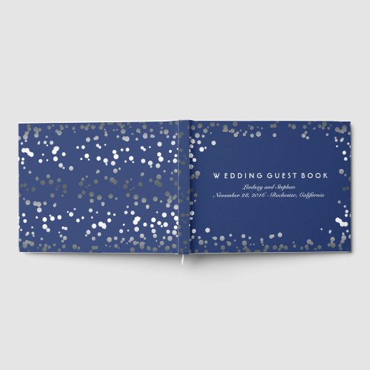 Silver Confetti Navy Elegant Bruiloft Gastenboek (Volledig)