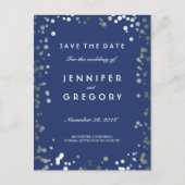 Silver Confetti Navy Elegant Save the Date Aankondigingskaart (Voorkant)
