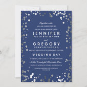 Silver Confetti Navy Modern en Elegant Wedding Kaart (Voorkant)