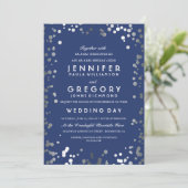 Silver Confetti Navy Modern en Elegant Wedding Kaart (Staand voorkant)