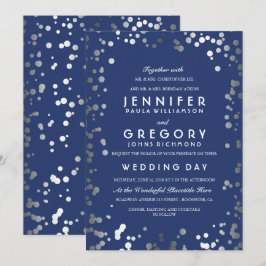 Silver Confetti Navy Modern en Elegant Wedding Kaart