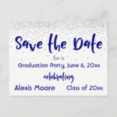 Silver Confetti Navy Save the Date Afstuderen Date Aankondigingskaart (Voorkant)