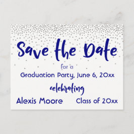 Silver Confetti Navy Save the Date Afstuderen Date Aankondigingskaart