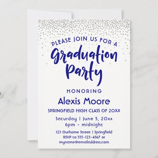 Silver Confetti & Navy Typografie Afstudeerder Par Kaart (Voorkant)