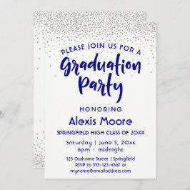 Silver Confetti & Navy Typografie Afstudeerder Par Kaart