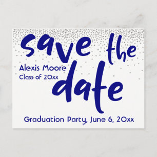 Silver Confetti Navy Typografie Save the Date 1 Aankondigingskaart