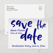 Silver Confetti Navy Typografie Save the Date 1 Aankondigingskaart (Voorkant / Achterkant)