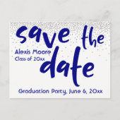 Silver Confetti Navy Typografie Save the Date 1 Aankondigingskaart (Voorkant)