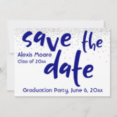 Silver Confetti Navy Typografie Save the Date 1b Kaart (Voorkant)