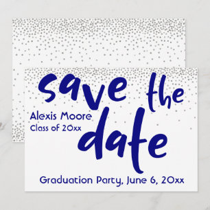 Silver Confetti Navy Typografie Save the Date 1b Kaart