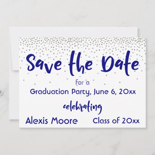 Silver Confetti Navy Typografie Save the Date 2b (Voorkant)