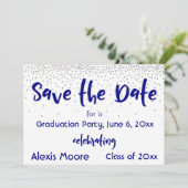 Silver Confetti Navy Typografie Save the Date 2b (Staand voorkant)