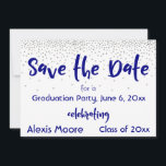 Silver Confetti Navy Typografie Save the Date 2b<br><div class="desc">Dit Save-the-Date-briefkaart is ontworpen als aanvulling op een reeks andere items met vergelijkbare design. Silver confetti "herfsten" van de top en alle typografische elementen zijn navy op wit. Zowel "Save the Date" als "celebrating" zijn graphics, met een handgeschreven lettertype uit mijn collectie. Alle andere woorden kunnen naar wens worden bewerkt...</div>