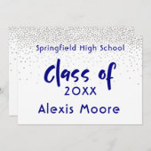 Silver Confetti, Navy Typography Afstudeerder Aank Aankondiging (Voorkant / Achterkant)