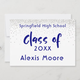 Silver Confetti, Navy Typography Afstudeerder Aank Aankondiging